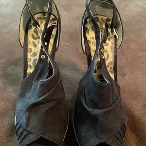 Open Toe Black Suede High Heels